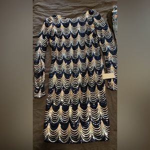 City triangles sequin dress. Size 3. Navy,, gold, silver sequins